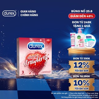 Bao cao su Durex Sensual Strawberry hương dâu (size 53mm, 3 bao/hộp)