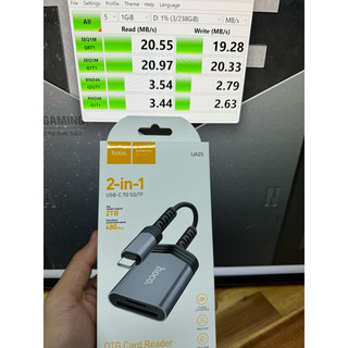 Đầu đọc thẻ nhớ Type C/ Lightning Hoco UA25 hỗ trợ đọc thẻ SD/ microSD