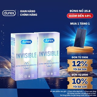 Bộ 2 hộp Durex Invisible Lubricated siêu mỏng, bôi trơn