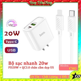 Bộ củ sạc nhanh điện thoại 20W hoco C80 có 2 cổng ra USB + Type-C