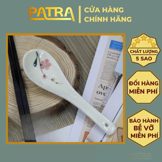 Thìa sứ ăn cơm men kem Bát Tràng họa tiết vẽ tay cao cấp