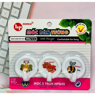 Móc dán 3 tròn hpg45 hofaco - móc dán tường bằng nhựa hồng phát cao cấp