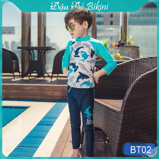 Bộ bơi áo dài tay, quần dài chống nắng cho bé trai, chất thun bơi lạnh Hàn co giãn 4 chiều, ôm gọn gàng dễ chịu | BT02