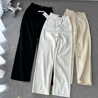 Quần Jeans Nữ THE QUAO Lưng Cao Ống Rộng Viền Túi Tròn L0407_486