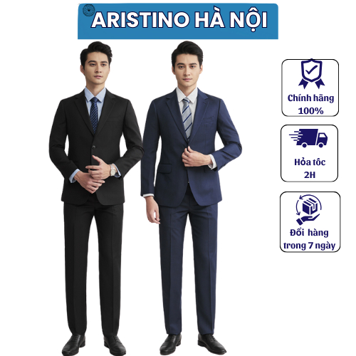 Bộ vest nam Aristino 2 khuy cài độn vai trẻ trung form suông vừa ASU00302 TAG 7500k