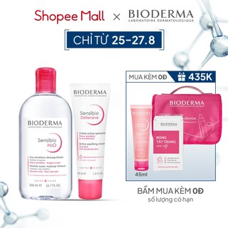 Bộ nước tẩy trang Bioderma Sensibio H2O 500ml và kem dưỡng ẩm làm dịu cho da nhạy cảm Bioderma Sensibio Defensive 40ml