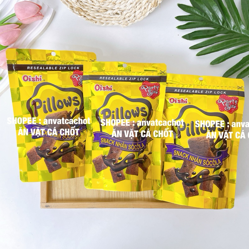 Snack Pillows Oishi Nhân Socola (GÓI LỚN 80G), Bánh Nhân Kem Oishi, đồ ăn vặt