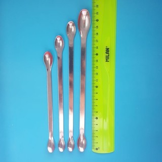 Thìa muỗng inox lấy hóa chất 2 đầu tròn, thép không rỉ nhiều size