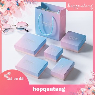 Hộp Đựng Trang Sức Lót Mút Xốp Nhung Hộp Nhẫn Vòng Tay Dây Chuyền Màu Hồng Gradient