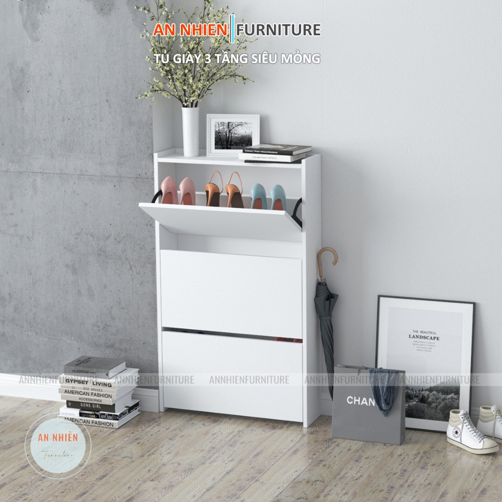Tủ Giày Siêu Mỏng 3 Tầng Có Hậu Kín - Sâu 16cm - Nội Thất An Nhiên (3/1/65/80)