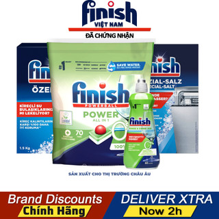 Combo Viên rửa bát Finish Eco 0%, nước làm bóng Finish Eco 0% và muối rửa bát Finish 1.2kg - Finish chính hãng