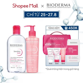 Bộ nước tẩy trang và làm sạch micellar Bioderma Sensibio H2O 500ml và Gel rửa mặt 200ml