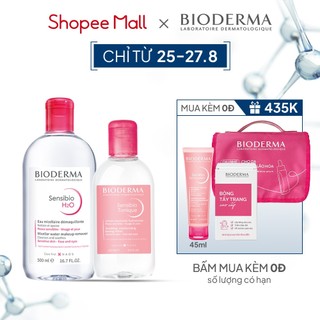 Bộ đôi nước tẩy trang làm sạch micellar cho da nhạy cảm Bioderma Sensibio H2O 500ml và dung dịch cân bằng,dưỡng ẩm 250ml