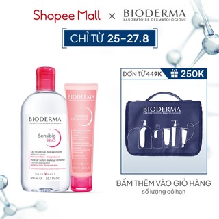 Bộ nước tẩy trang và làm sạch micellar cho da nhạy cảm Bioderma Sensibo H2O 500ml và gel rửa mặt tạo bọt 45ml