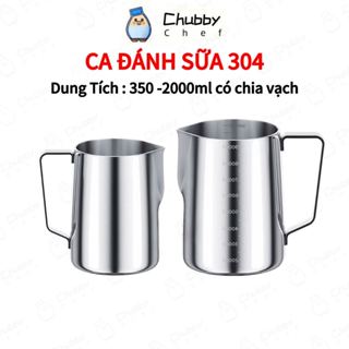  Ca đánh sữa latte art inox 304 dung tích 350ml - 2000ml  k nắp   Chubby Chef có chia vạch Pha cà phê ly đánh sữa 