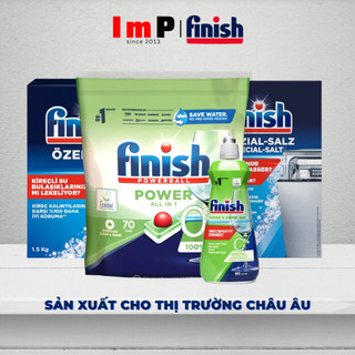 Combo Viên rửa bát Finish Eco 0%, nước làm bóng Finish Eco 0% và muối rửa bát Finish 1.2kg (Bộ viên rửa bát hữu cơ)