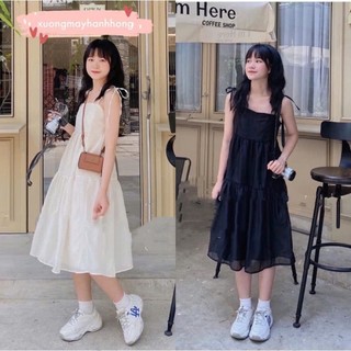 Xả kho - Váy 2 dây voan tơ ulzzang 2 lớp, váy hai dây xuông maxi đi biển (ảnh thật/video)