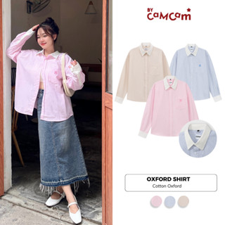 Áo Sơ Mi Bycamcam Kẻ Phối Cổ Dài Tay Oxford Dày Dặn Mùa Thu Hàn Quốc