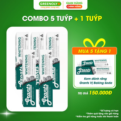Combo 5 Tuýp Kem Đánh Răng Thảo Dược Trắng Răng Grants Of Australia Chiết Xuất Thiên Nhiên Hữu Cơ Hương Bạc Hà The Mát 1