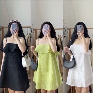 Xả kho - Váy hai dây bèo ngực tiểu thư chất xốp, đầm đi biển hai dây tùy chỉnh gấm nổi sang chảnh