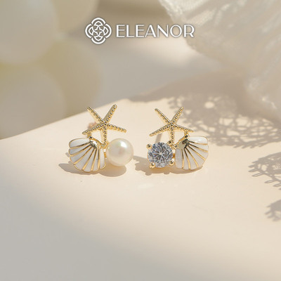 Bông tai nữ chuôi bạc 925 Eleanor Accessories hình sao biển vỏ sò phụ kiện trang sức khuyên tai 8183