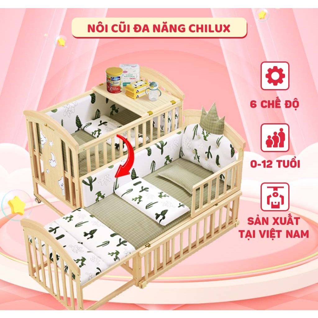 Nôi cũi cho em bé Chilux Peace Natural - Đa năng 6 chế độ tiện lợi cho mẹ và bé - Bảo hành 3 năm