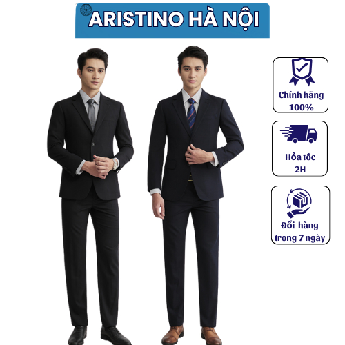 (CÒN S)Bộ vest nam Aristino 2 khuy cài, form suông vừa ASU00102 TAG 7500k