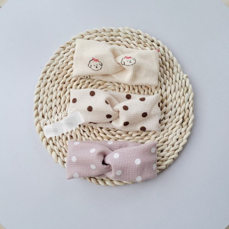 Turban xoắn chéo chất Waffle Hàn cho bé