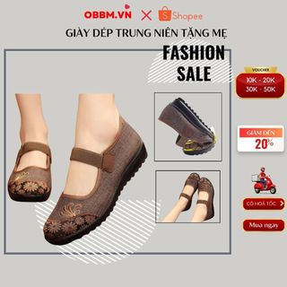 Giày trung niên người già  nữ  obbm.vn cao cấp, giày vải mềm nhẹ chân,  chống trơn trượt