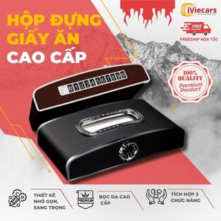 Hộp Đựng Giấy Ăn Cao Cấp Trên Xe ô tô 3 in 1 Phụ Kiện Trang Trí Tablo Sang Trọng