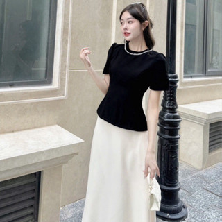 (SE258) SET BỘ ÁO NỮ PEPLUM ĐÍNH NGỌC KÈM CHÂN VÁY MIDI XOÈ thiết kế nhẹ nhàng phù hợp đi làm, đi chơi, đi tiệc