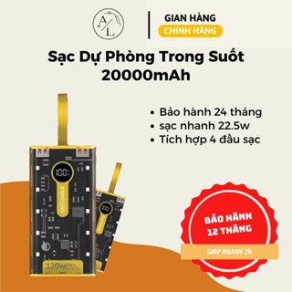 Sạc Dự Phòng Trong Suốt 20000mAh tích hợp với 2 Cổng Sạc Nhanh 22.5w và PD 20W Màn Hình LED
