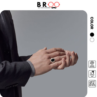 Nhẫn signet nam BROO màu bạc mặt đen tròn chất liệu titan mạ bạc 925 ko rỉ có thể điều chỉnh size