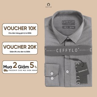Sơ mi nam CEFFYLO dài tay trơn màu xám chất vải cotton thoáng khí mềm mại hạn chế nhăn form slimfit thời trang nam