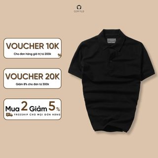 Áo polo nam trơn CEFFLO màu đen chất cotton thoáng khí hạn chế nhăn mềm mại co giãn hạn chế nhăn thời trang nam