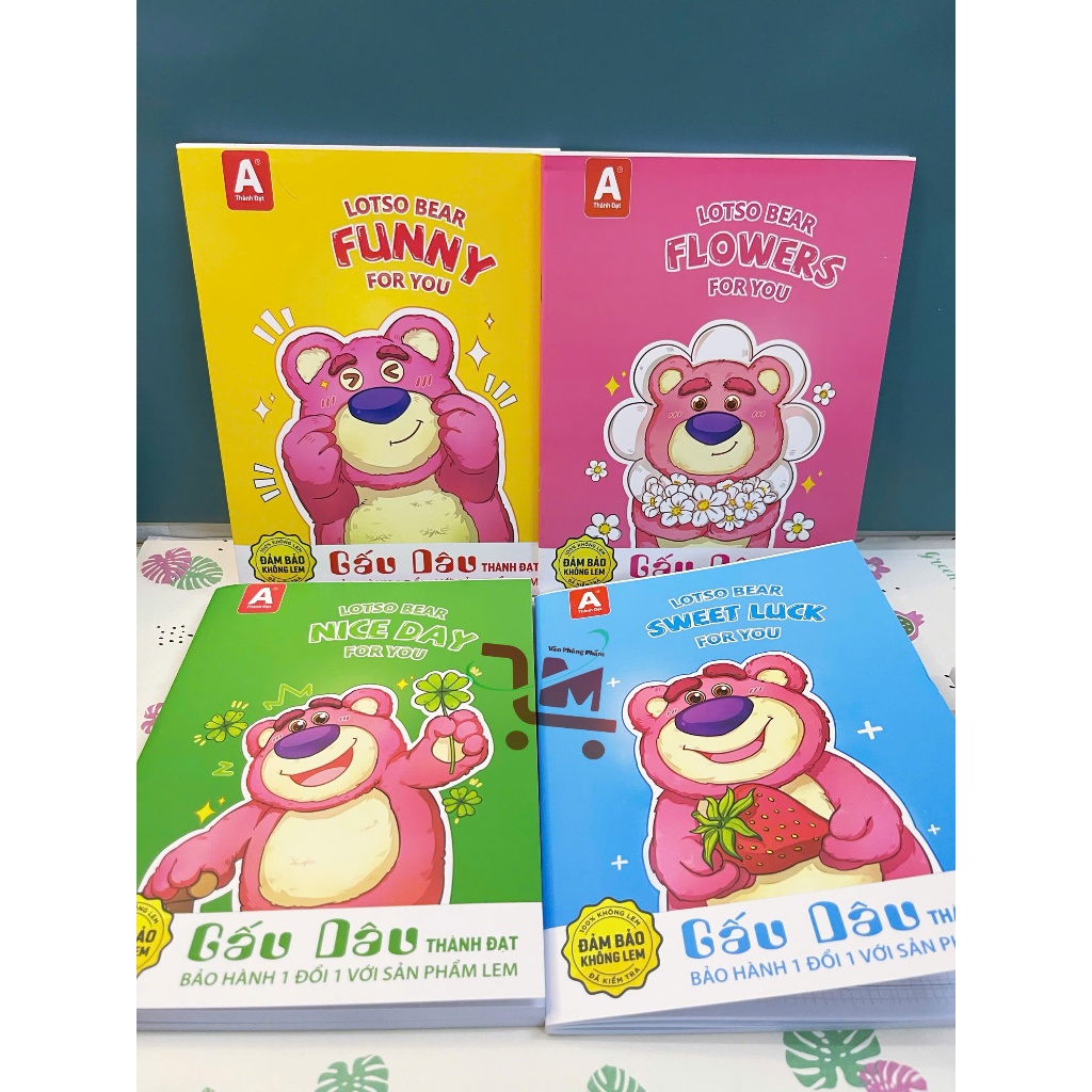 Lốc 5 Cuốn Tập/ Vở Thành Đạt 200trang,Định Lượng 80gr Họa Tiết Gấu Dâu Màu Hồng Đáng Yêu Cho Bé,Tập 