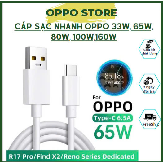 Cáp sạc nhanh Oppo/Realme,Dây sạc nhanh Oppo/Realme Type-C 3A(33W),  6.5A(65W), 8A(80W) cho Oppo/Rea