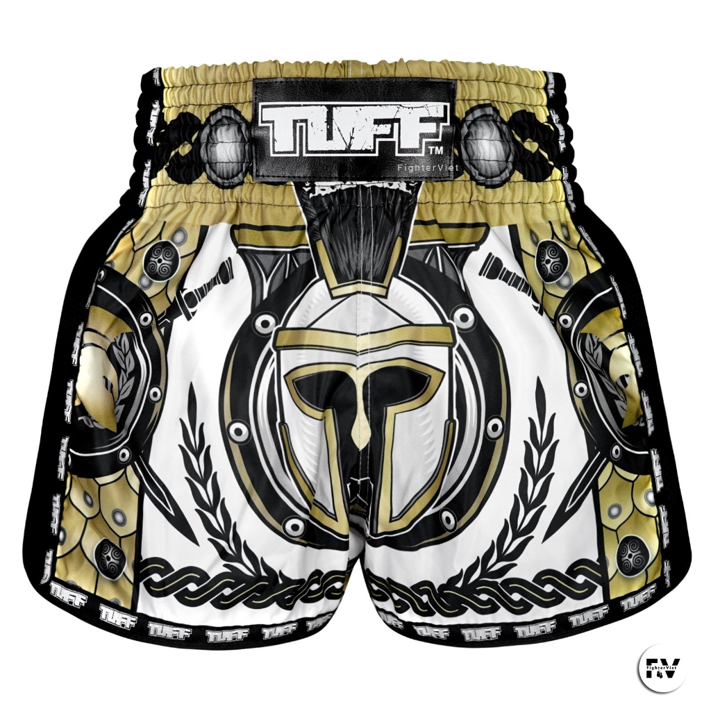 Quần Muay Thái Golden Gladiator in White TUFF