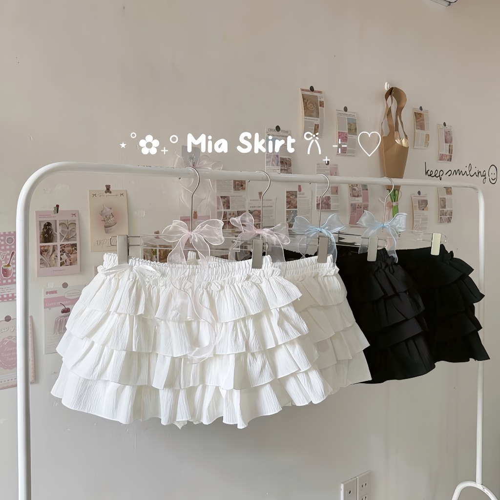 Chân váy ngắn bồng xòe nhiều tầng có quần trong bảo hộ cạp chun lưng cao Đầm bánh bèo nữ tính công chúa T471G MONOKA