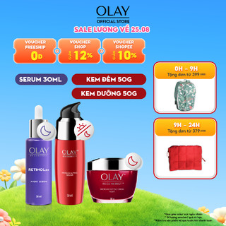 Combo 3: kem dưỡng ẩm ban đêm olay regenerist 50g, serum olay regenerist 50ml, serum olay retinol24 30ml