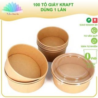 [HCM]10 Tô giấy kraft salad đựng thức ăn,salad, bông lan trứng muối, dùng một lần kèm nắp PP, nắp Pet chịu nhiệt cao cấp
