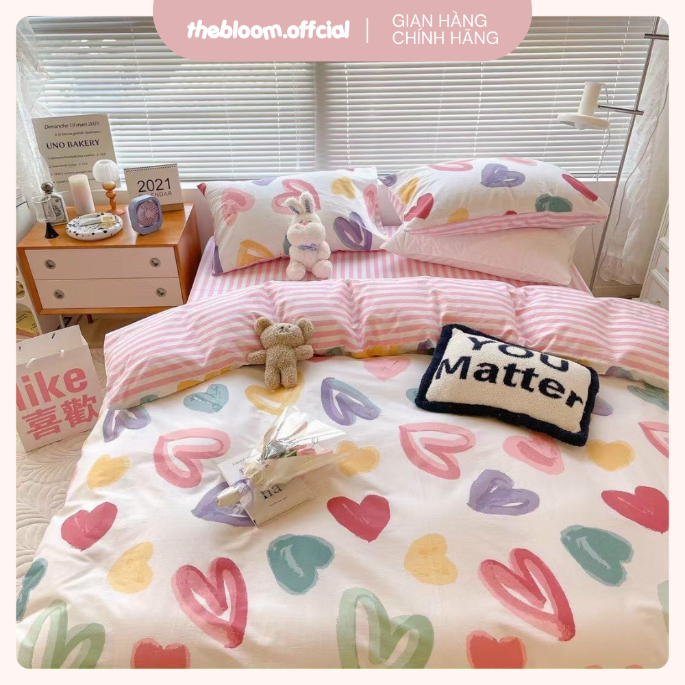 POLY | Set Chăn Ga Gối Cotton Poly 4 món -  Tim Hồng