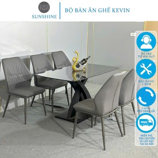 Bộ Bàn Ăn Ghế Kevin Kết Hợp Bàn Đá Ceramic Chân V - SunShine - Hàng Nhập Khẩu Cao Cấp