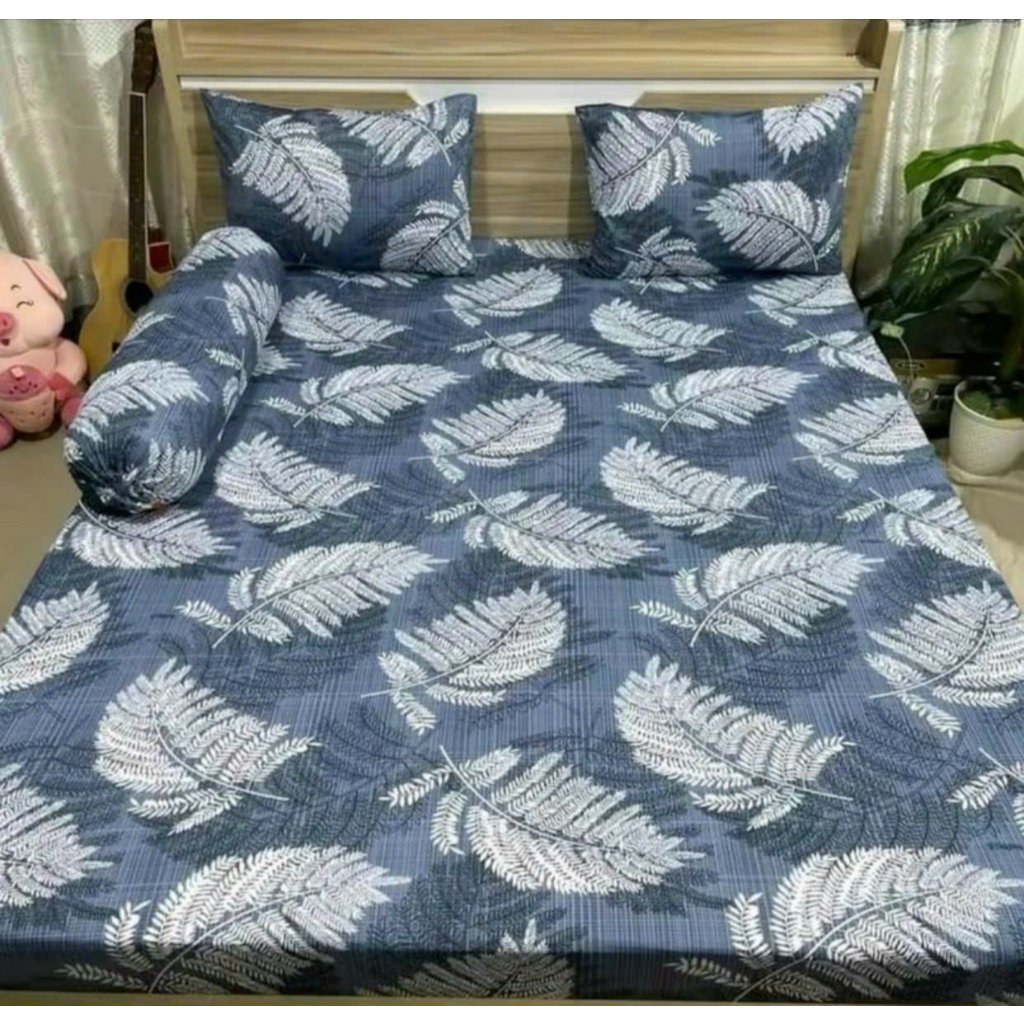 Bộ ga thun - Bộ ga thun lạnh Hàn Quốc in hình lá nhiều mẫu