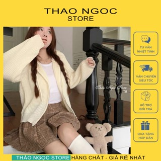 Áo khoác len nữ dây khoá kéo, áo len gân có mũ hàng QC! (có sẵn, hình thật) THẢO NGỌC STORE
