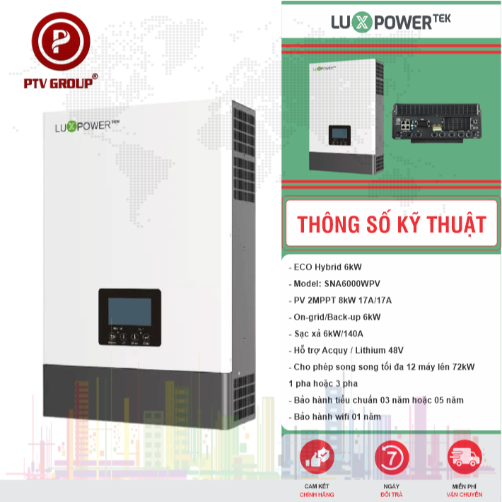 Inverter Luxpower 6000WPV I Biến Tần Hybrid | PTV GROUP | Bảo Hành 3 Năm