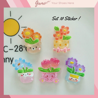  Set 10 Sticker Charm 3D chủ đề chậu bông trong suốt Gamo gắn Dép Cross Dép Sục Cá Sấu JB-192 