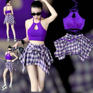 Bộ mix áo bra yếm dây và váy kẻ karo nơ (có bán rời) tập zumba, shuffle dance, aerobic dane