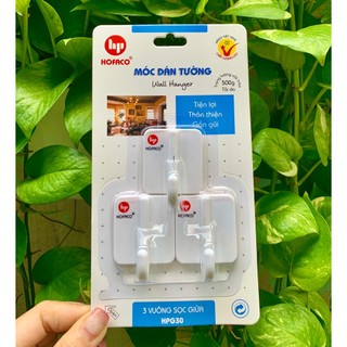Móc 3 vuông sọc giữa hpg30 - set 3 móc dán tường bằng nhựa cao cấp hofaco