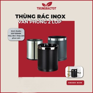  Thùng rác không nắp 2 lớp màu đen  thùng rác để phòng khách sạn 